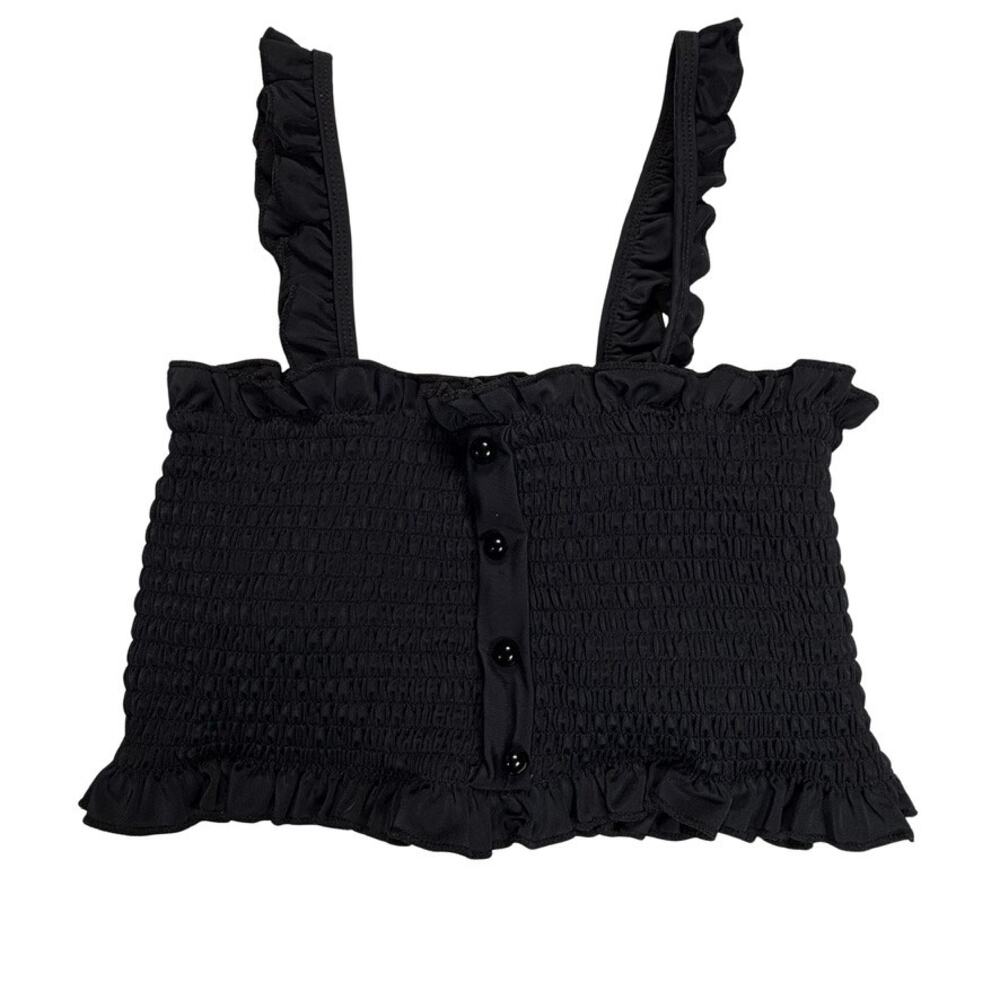 Cupshe Bikini Top Women's Small Black Smocked Removable Pads Ruffle